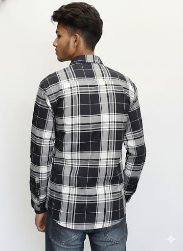 Men’s Black & White Checkered Casual Shirt - Image 3