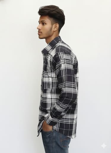 Men’s Black & White Checkered Casual Shirt - Image 2