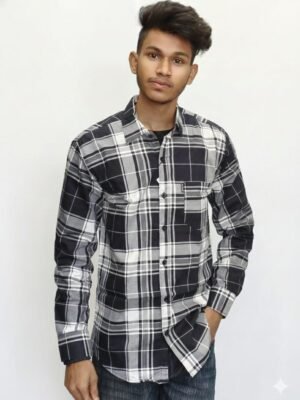 Men’s Black & White Checkered Casual Shirt