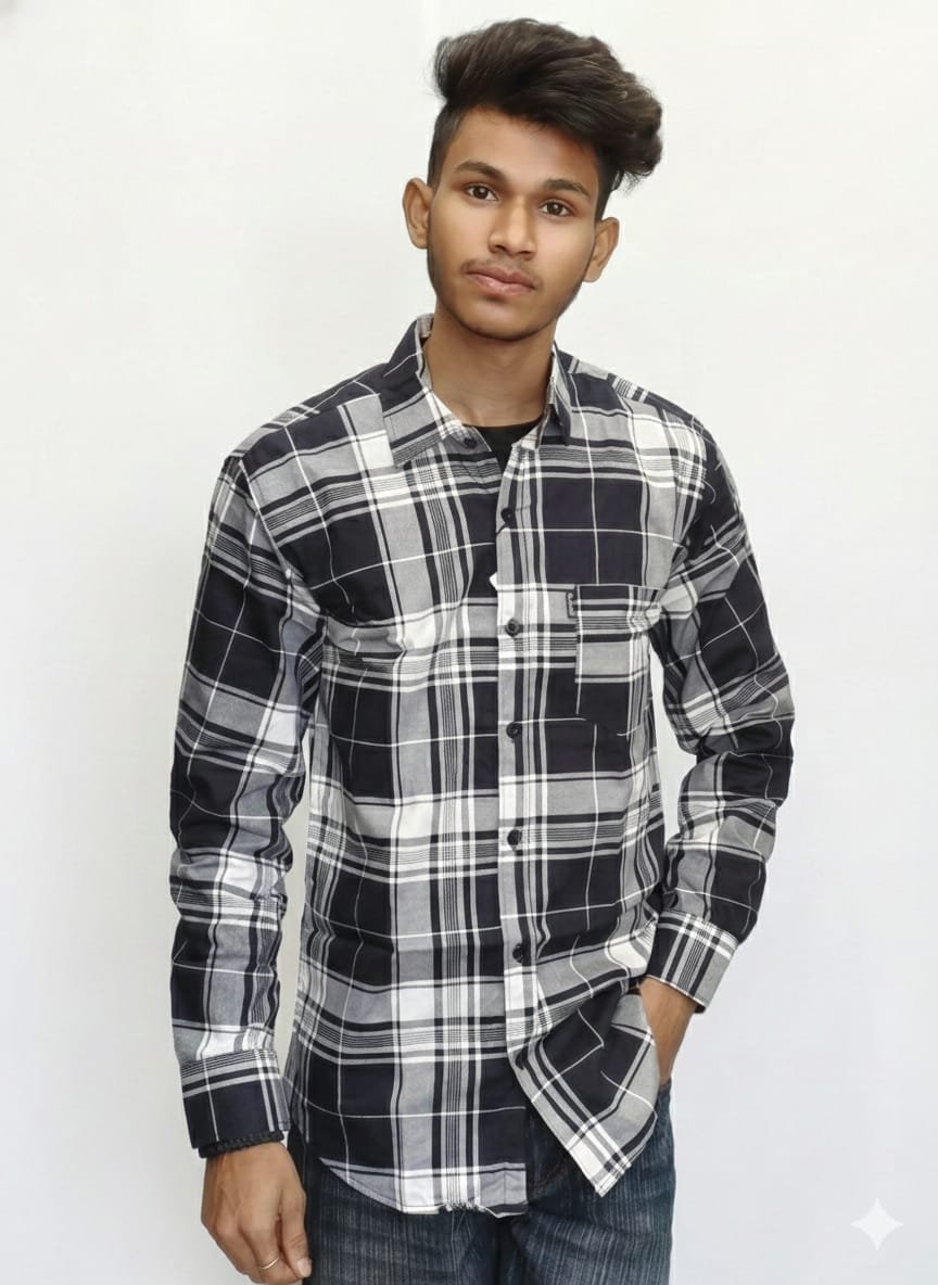Men’s Black & White Checkered Casual Shirt
