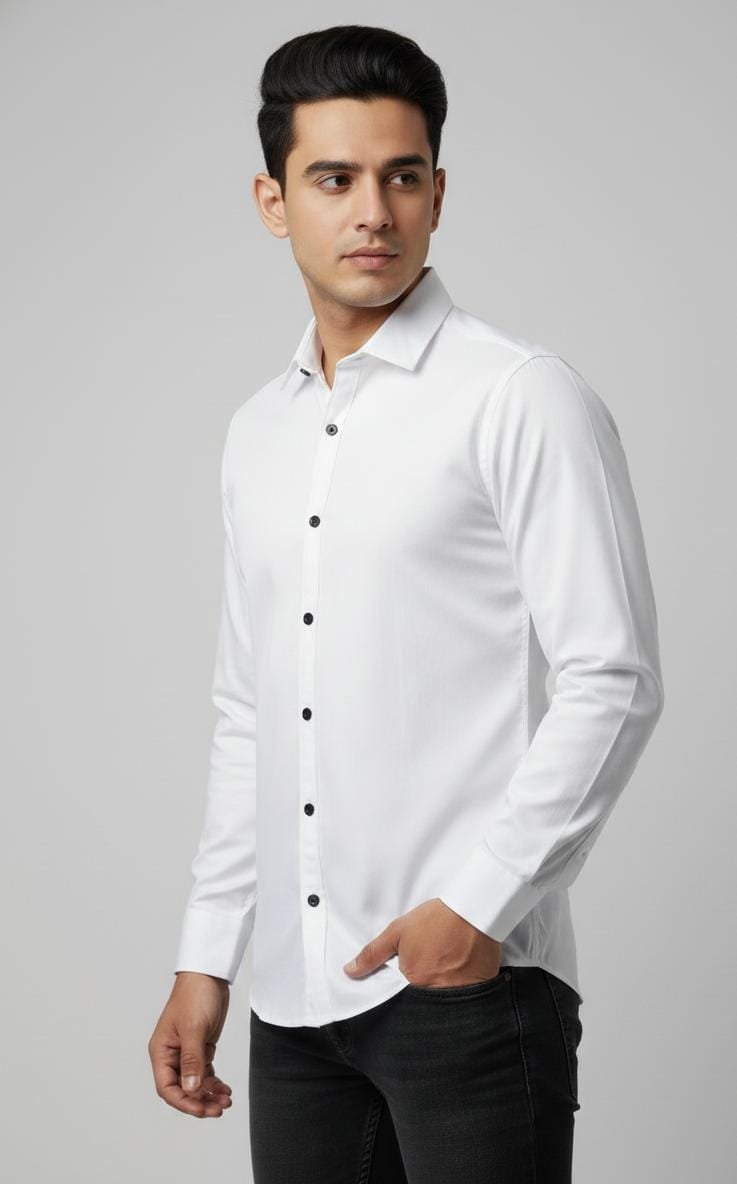 Men Slim Fit Solid Spread Collar Formal Shirt - Image 3