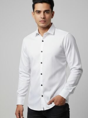 Men Slim Fit Solid Spread Collar Formal Shirt