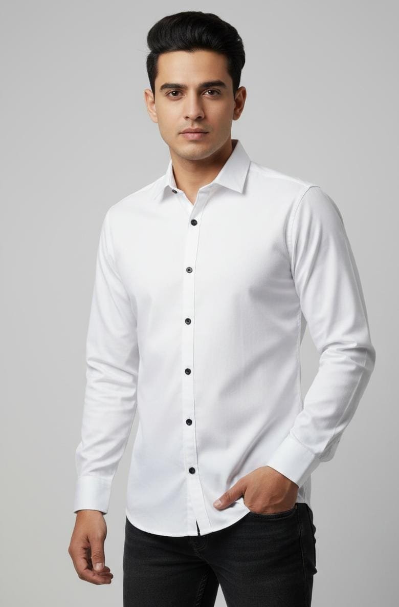Men Slim Fit Solid Spread Collar Formal Shirt