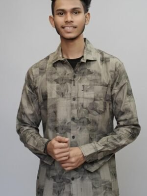 Men Regular Fit Printed Curved Collar Casual Shirt