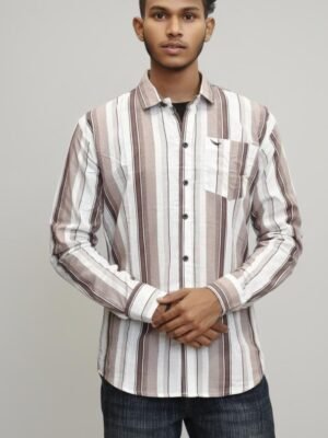 Men Regular Fit Striped Spread Collar Casual Shirt